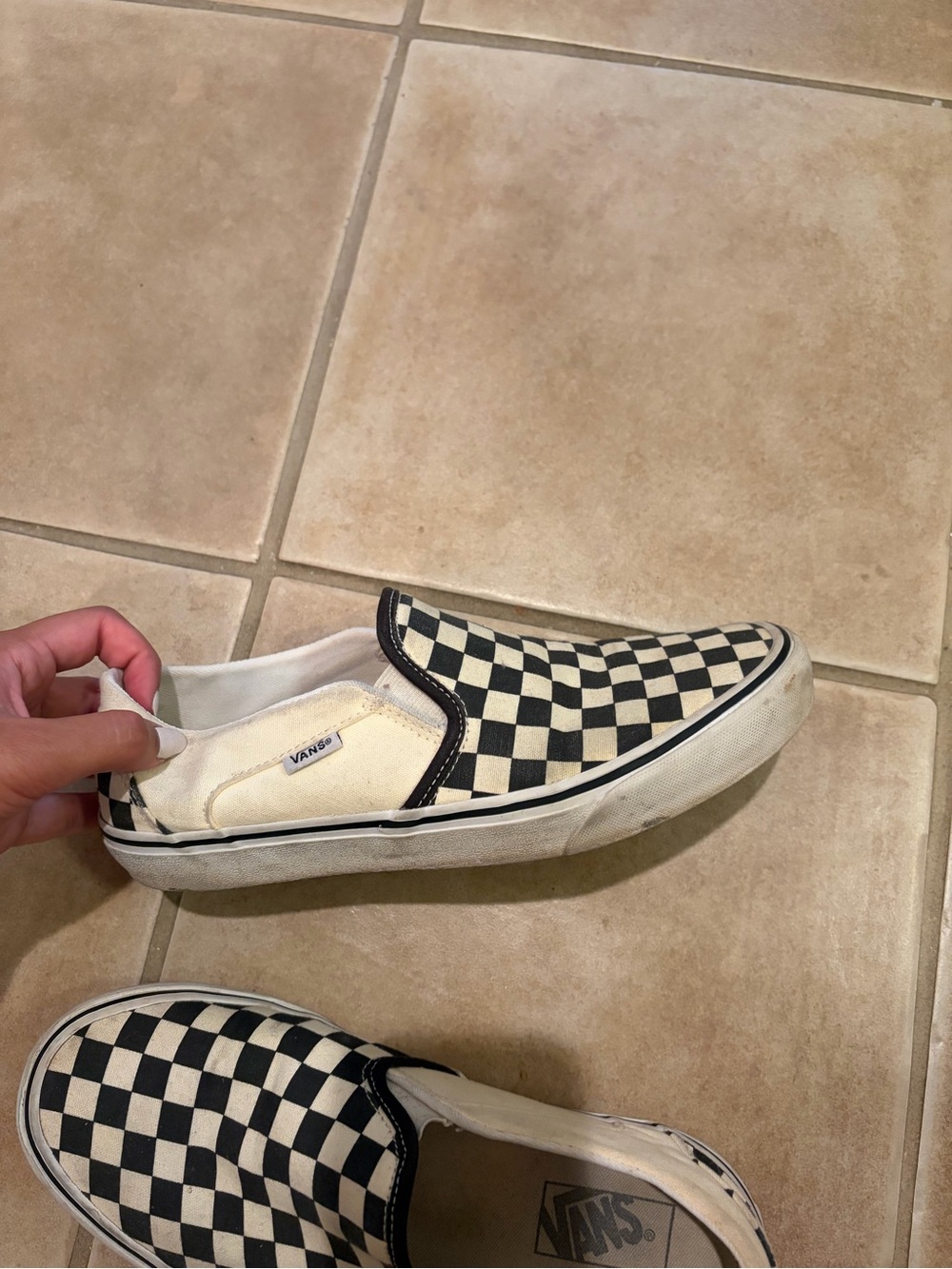 Vans womensCheckerboard Slip-On Sneakers - Black & Cream - Picture 3 of 5